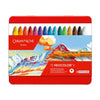 A 15-piece set of Caran d'Ache Neocolor 1 crayons in a red metal tin, featuring a colorful illustration of mountains on the front.