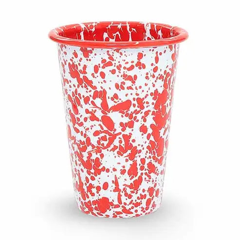 Red and white patterned cup on a white background