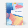 Colorful notebook with geometric design on a white background