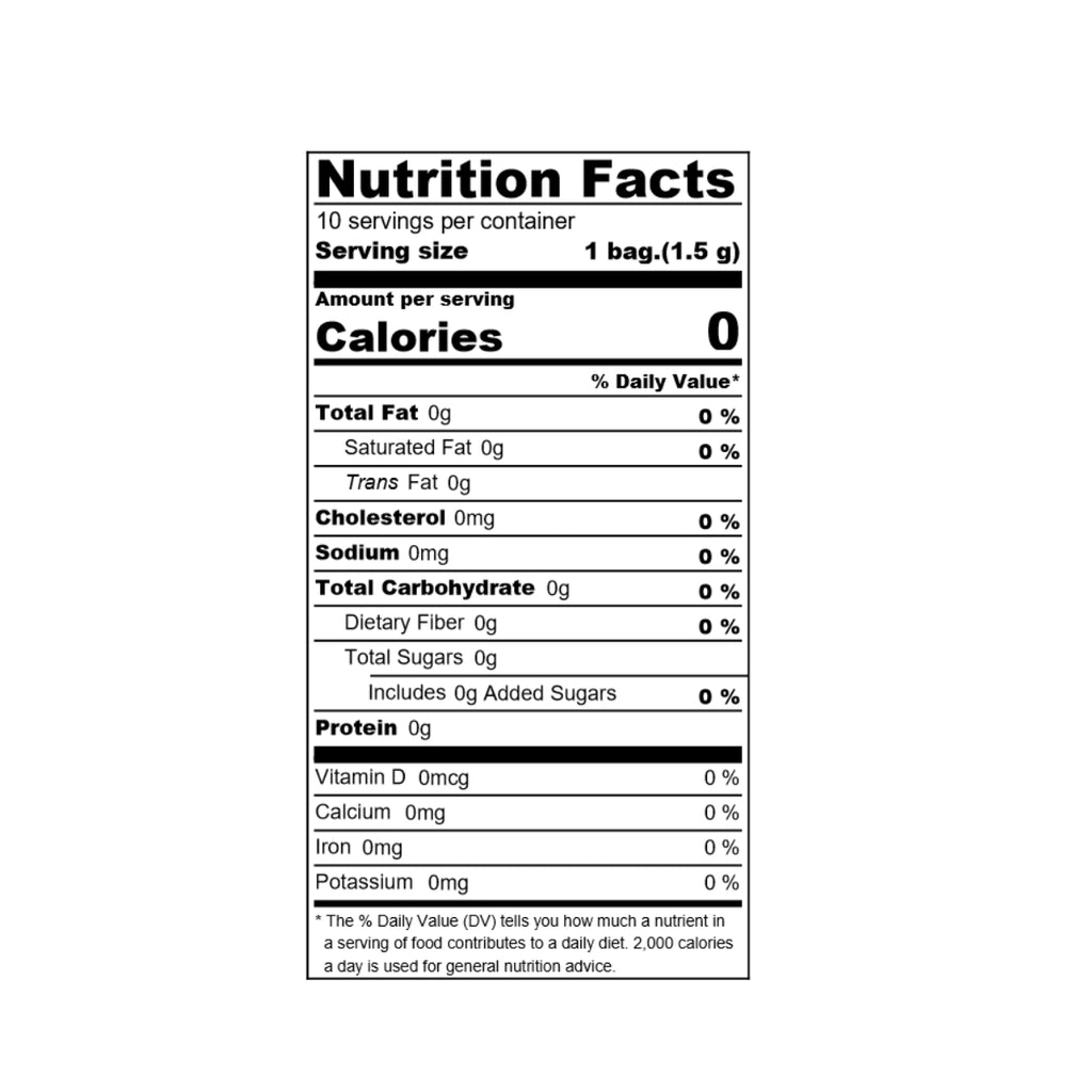 Nutrition facts label with serving size, calories, and various nutrient details on a white background