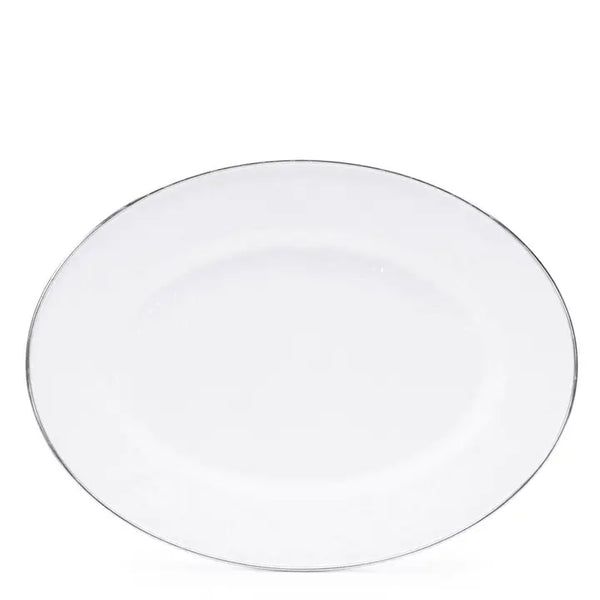 Oval enamel serving tray on white background