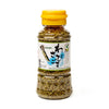 Bottle of wasabi-flavored sesame seeds with a yellow cap on a white background