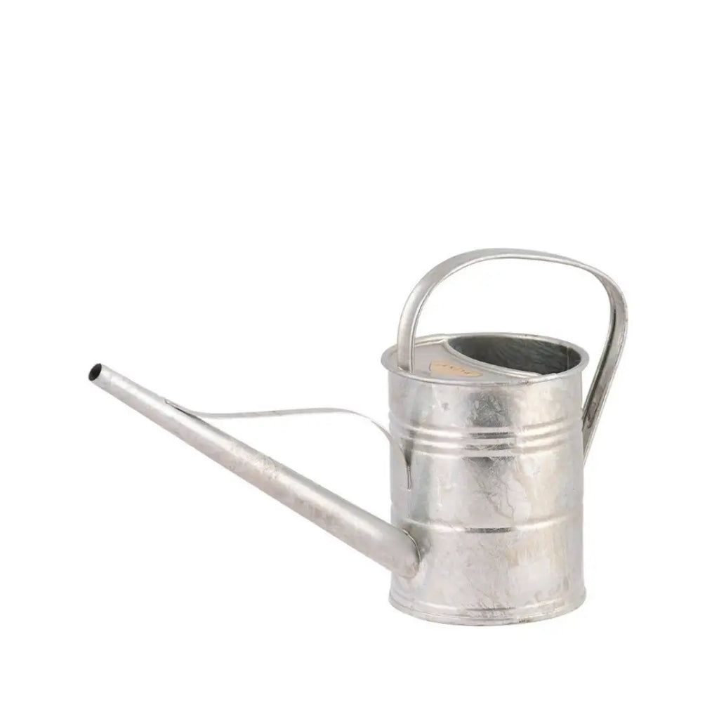 Metal watering can on a white background
