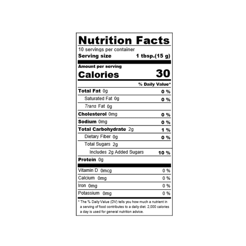Nutrition facts label for a product with 30 calories per serving on a white background