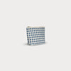 Small pouch with blue and white checkered pattern on a light gray background
