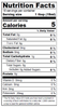 Nutrition facts label for a product with 5 calories per serving