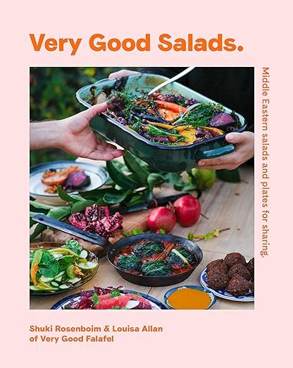Book cover of 'Very Good Salads' with people sharing a salad platter on a wooden table.