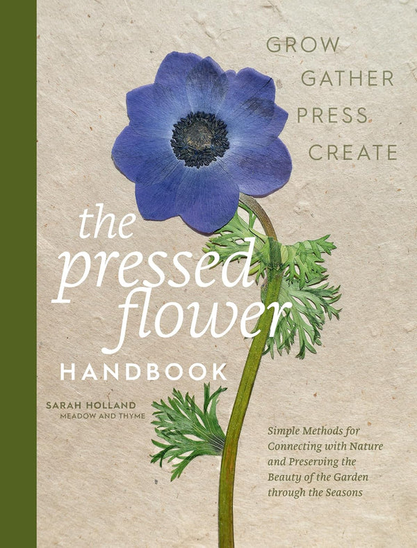 Book cover of 'The Pressed Flower Handbook' with a blue flower illustration on a textured background.