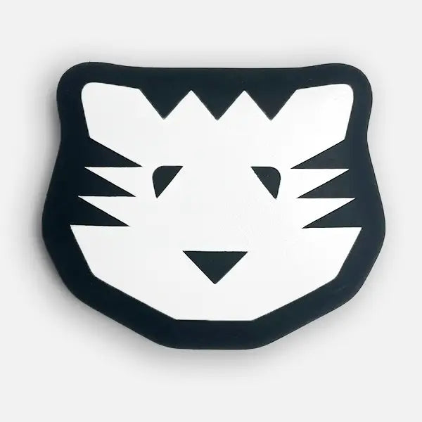 Black and white tiger head design on a white background