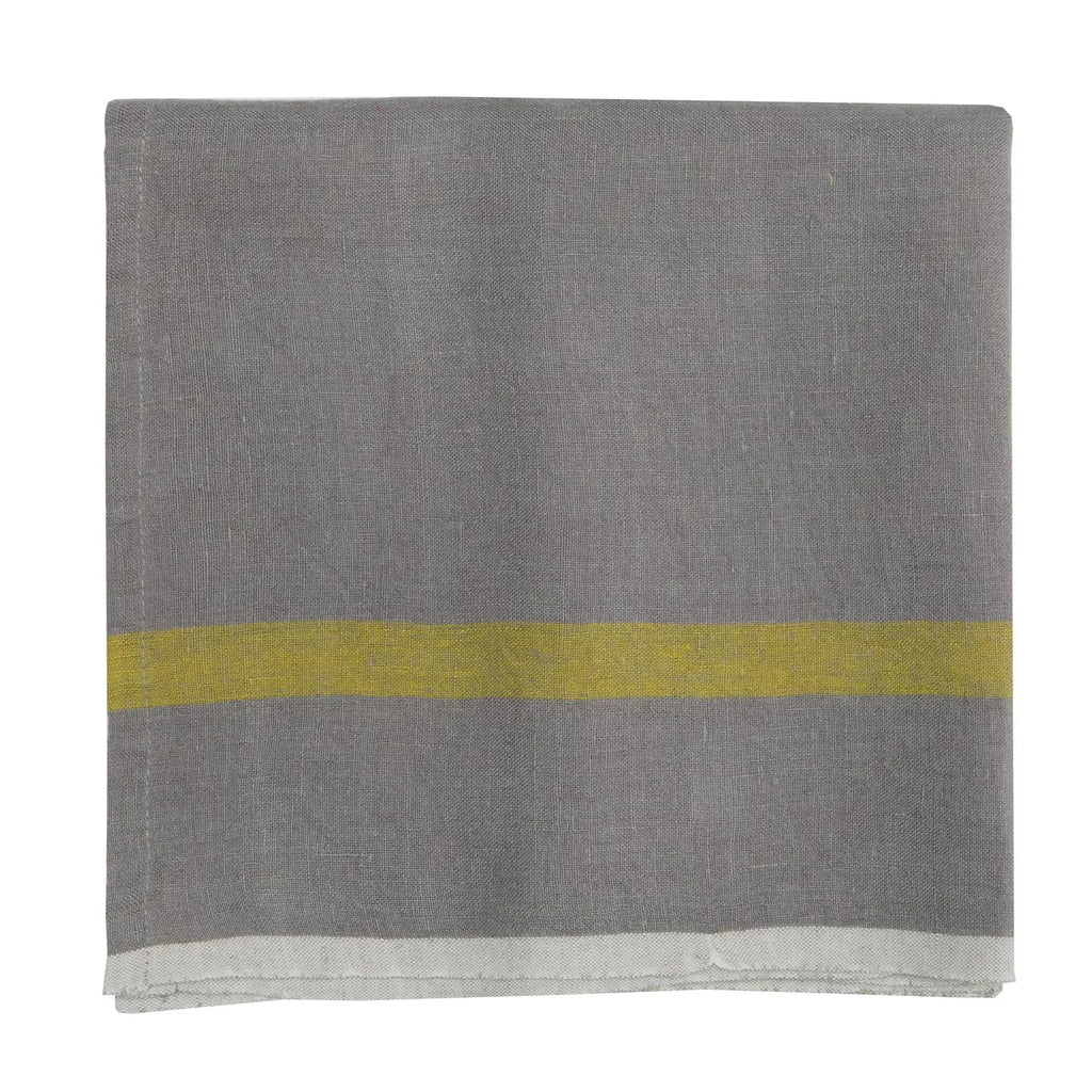 Gray towel with a yellow stripe on a white background