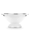 White colander with metal handles on a white background