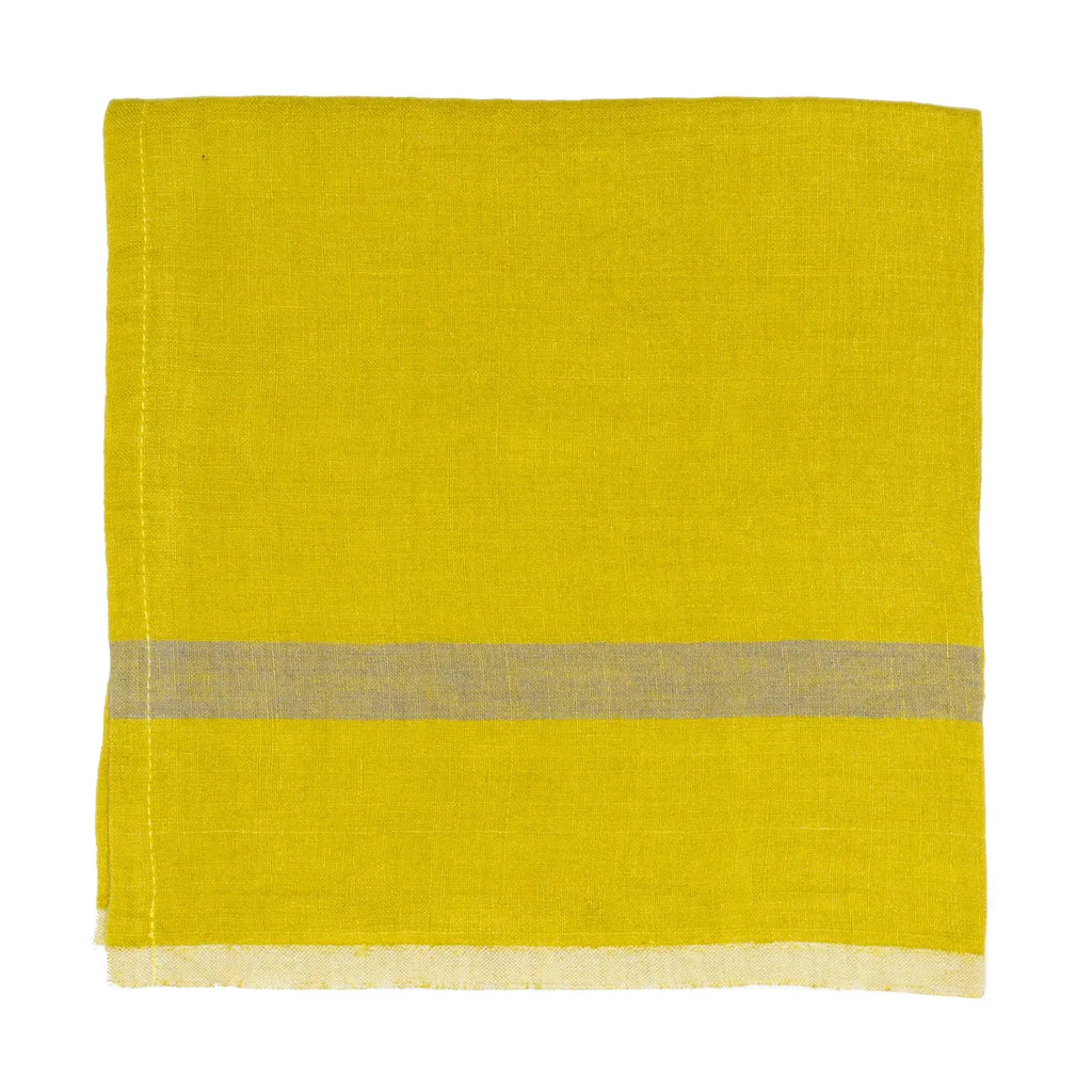 Yellow napkin with a beige stripe on a white background