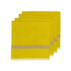 Set of four yellow napkins with beige stripes on a white background
