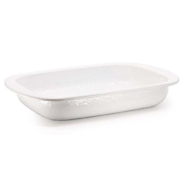 White enamel baking tray on a white background