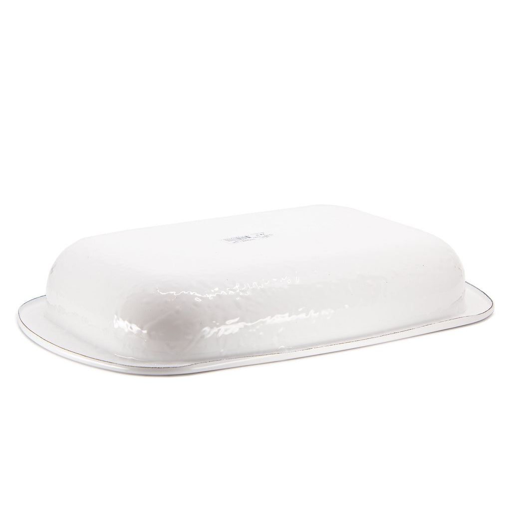 white enamel tray laying upside down