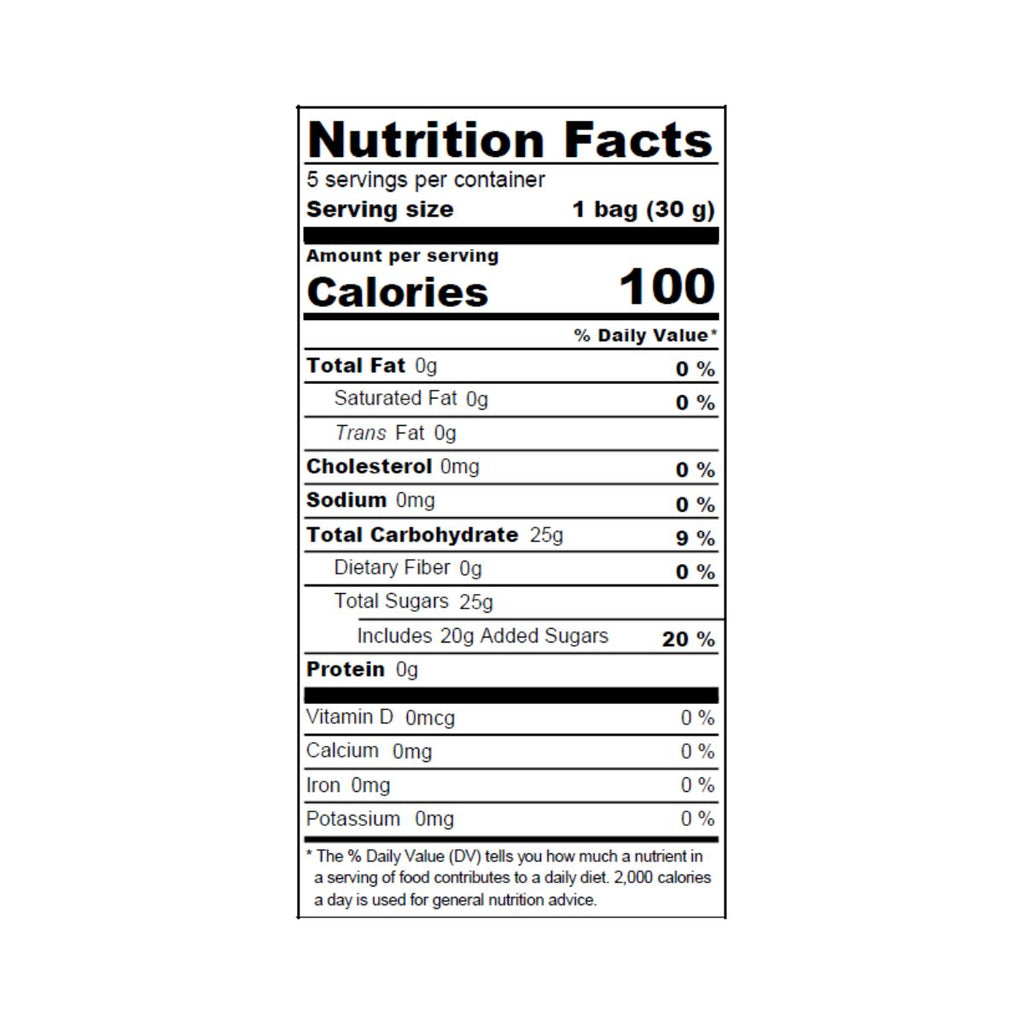 Nutrition facts label for a product with 100 calories per serving