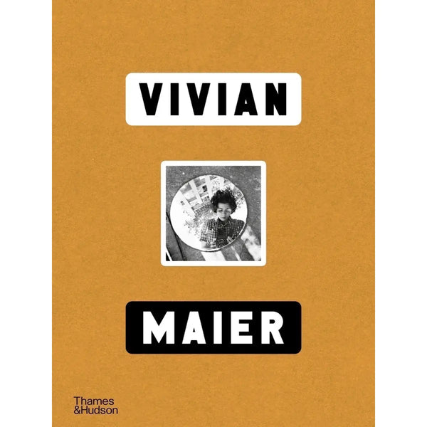Book cover with 'Vivian Maier' text and a small black and white photo on a mustard yellow background.