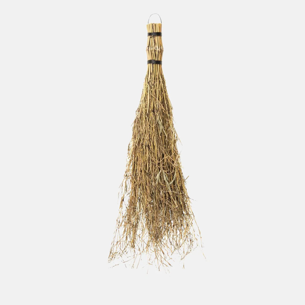 Broom with a wooden handle on a white background