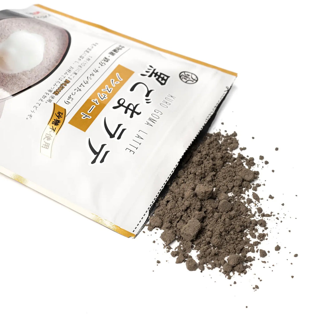 Open package of black powder with visible text on a white background