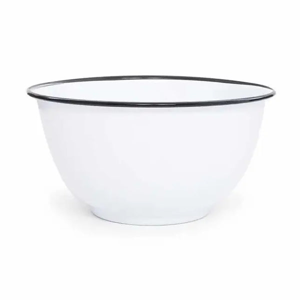 White bowl with black rim on a white background