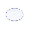 White plate with a blue rim on a white background