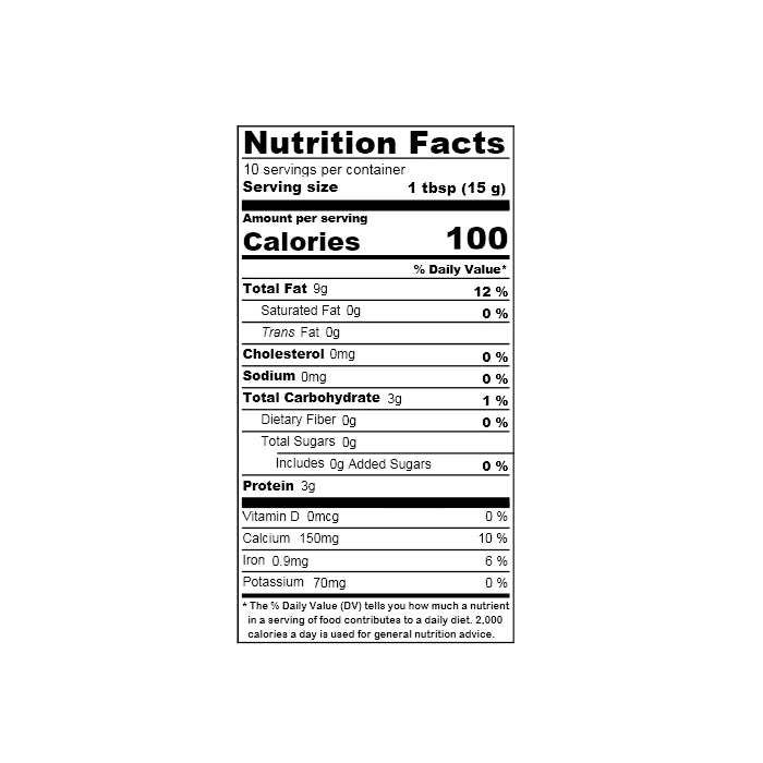 Nutrition facts label for a product with 100 calories per serving
