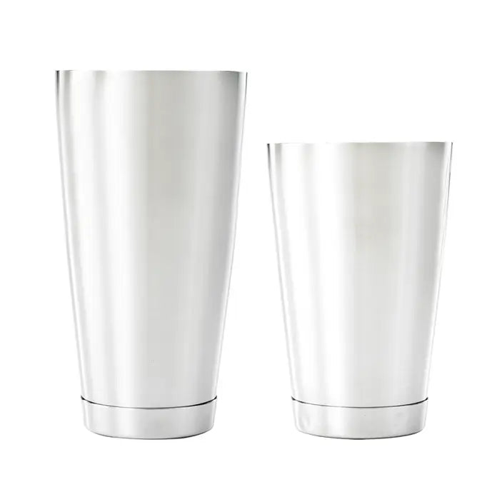 Two silver tumblers on a white background