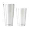 Two silver tumblers on a white background