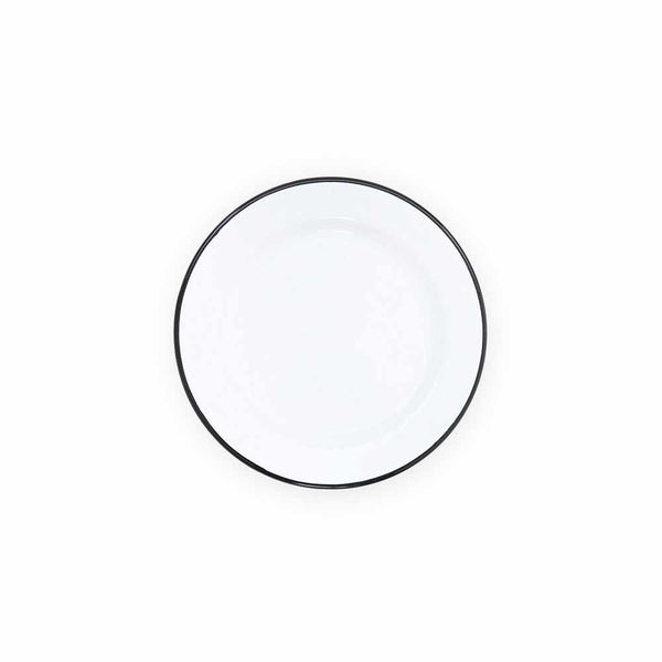 White plate with a black rim on a white background