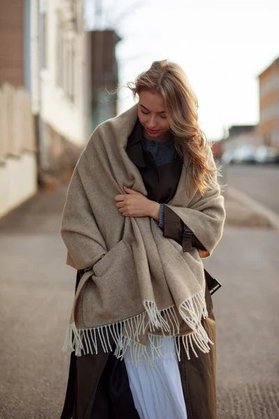 woman wearing ARVO Pocket Shawl