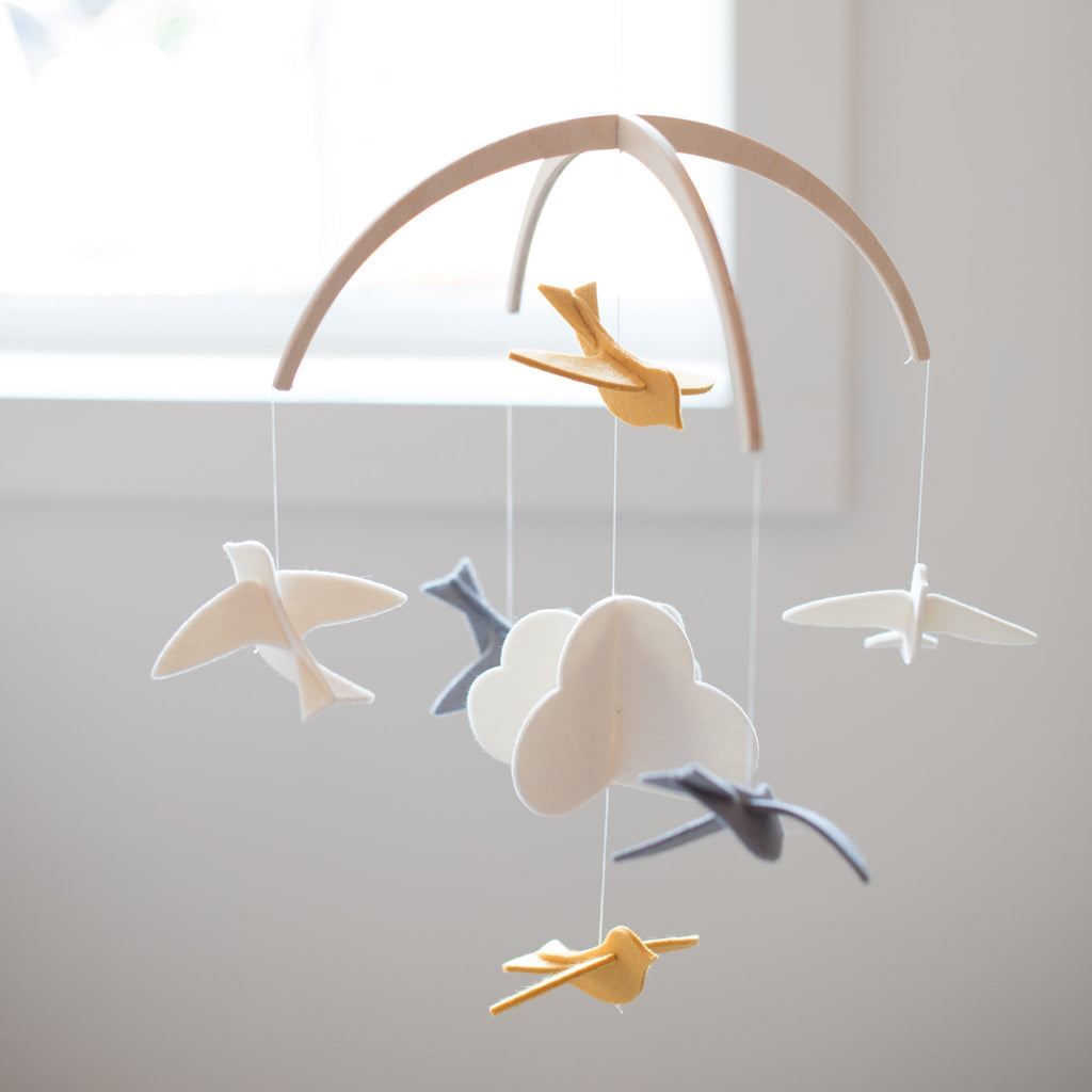 wool - felt - baby mobile - mobile - nursery decor - bird mobile