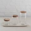 acacia wood top glass jars - glass storage jars with wood top- behome glass containers - glass storage jars